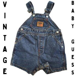 BABY GUESS Vintage 90's Denim Blue Jean Overall Shorts - Baby Boy's 6-9 Months